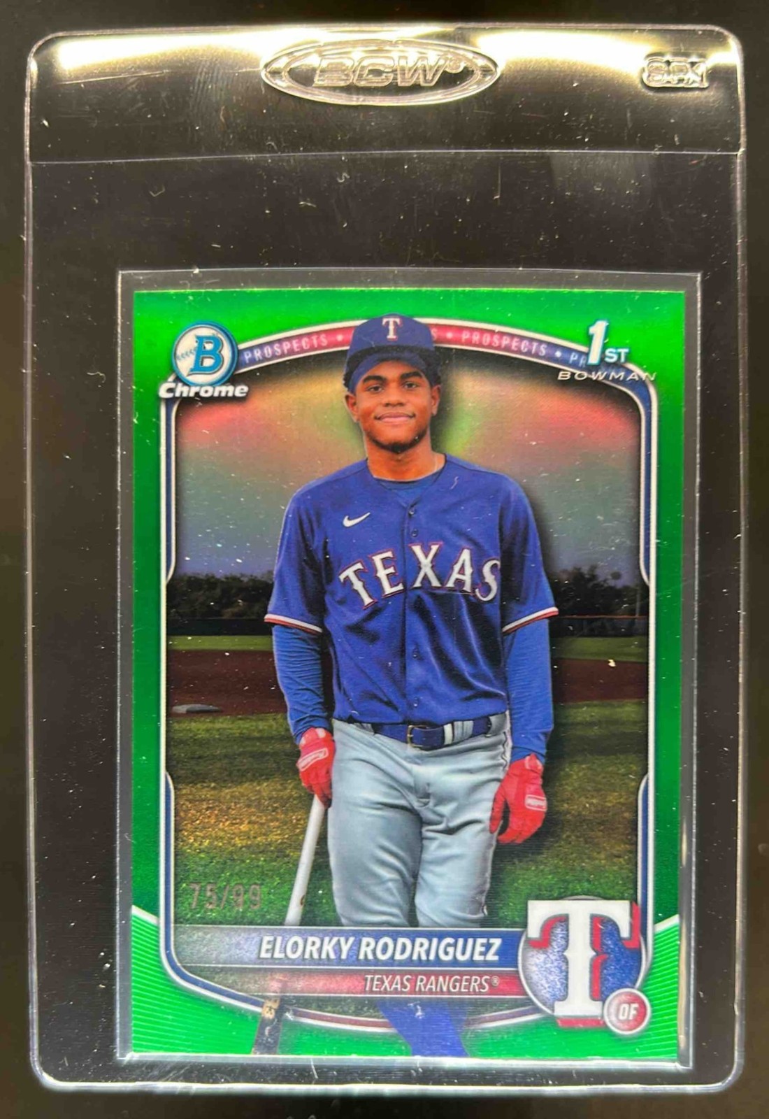 2025 Bowman Chrome Elorky Rodriguez Green Refractor 1st #75/99 Rangers