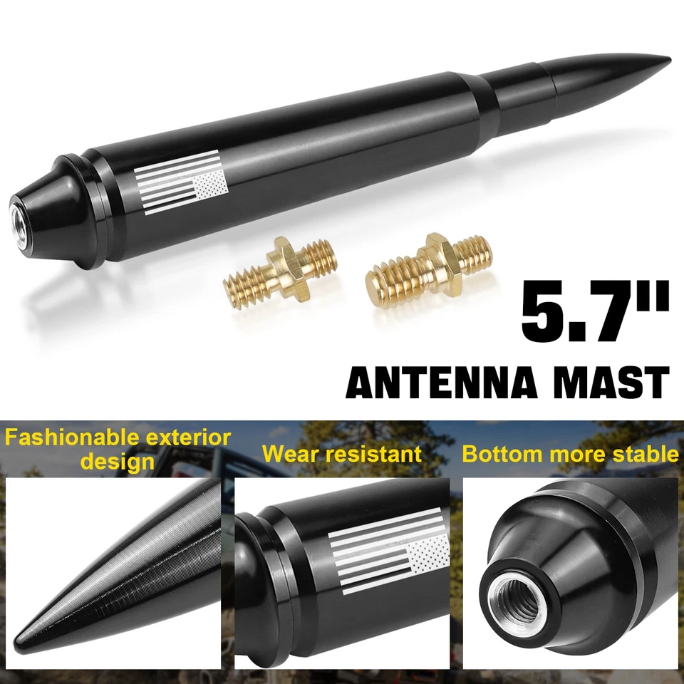 Antena bala de aluminio 50 Cal bandera de EE. UU. para Jeep Wrangler 1997-2024 JK JL TJ JT Foto 4 de 4