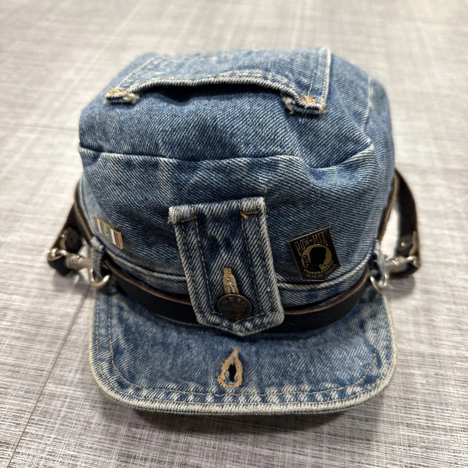 De colección. Gorra Robo Denim Motociclista Sombrero Azul Ajustable Talla L Detalle Cinturón Les Industries Foto 2 de 4