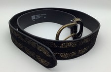 Women  s Genuine Black Leather  Gap  Belt With Gold Inlay Design Size M New WOT