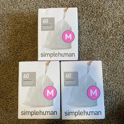 simplehuman Code M Custom Fit Liners, Trash Bags, 45 Liter/12 Gallon , 180 Count
