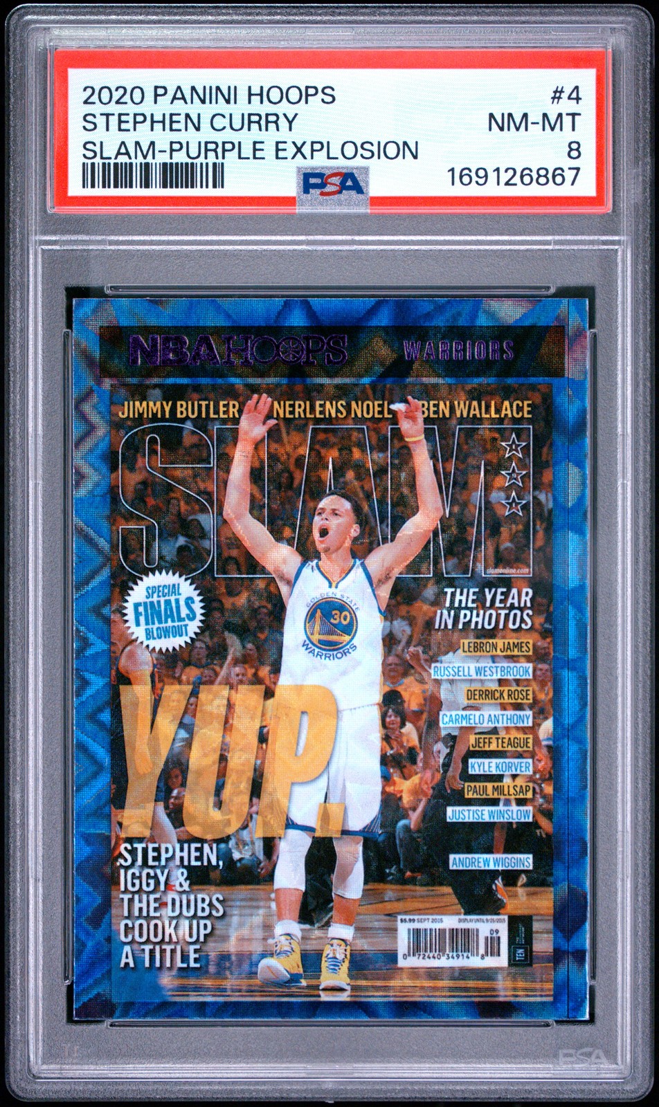 2020 PANINI HOOPS SLAM PURPLE EXPLOSION #4 STEPHEN CURRY PSA 8 view 1