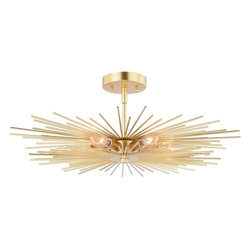 Nikko 6-Light Semi-Flush Mount in Mid-Century Modern and Starburst Style 9.5 - Picture 1 of 6