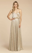 Hayley Paige Gown Womens Gold Metallic Bridesmaid Prom Formal Dress, Size 16