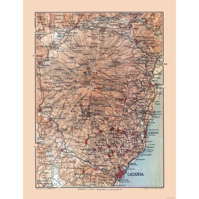 Historic Map - Mount Etna Sicily Italy - Baedeker 1880 - Vintage Wall Art