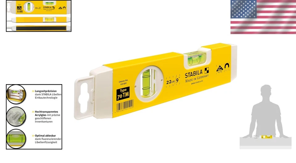 25cm Magnetic Torpedo Level with Vials Heavy Duty Metal Tool - Image 2 of 4