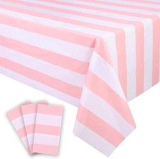 3 Packs Pink and White Vertical Striped Tablecloth 54 x 108 Inch Pink Stripe