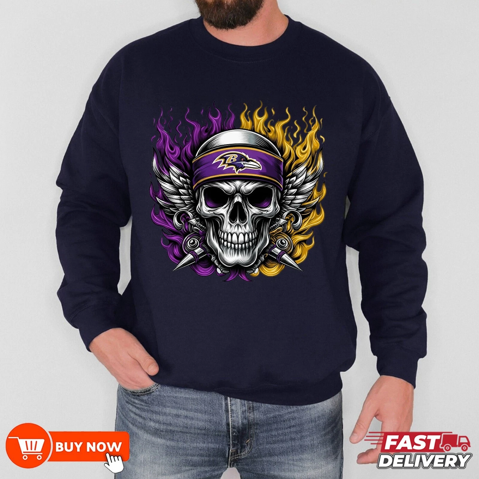 Baltimore Ravens Skull Cheers Football Sweatshirt