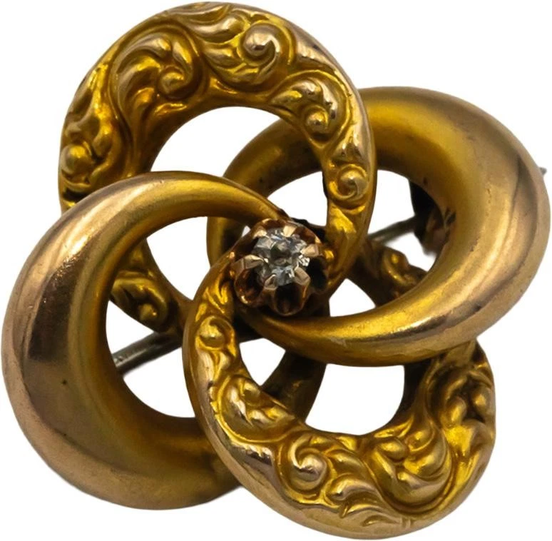 Broche solitario vintage antiguo de diamantes de corte redondo de 0,03 quilates de oro amarillo de 10 k