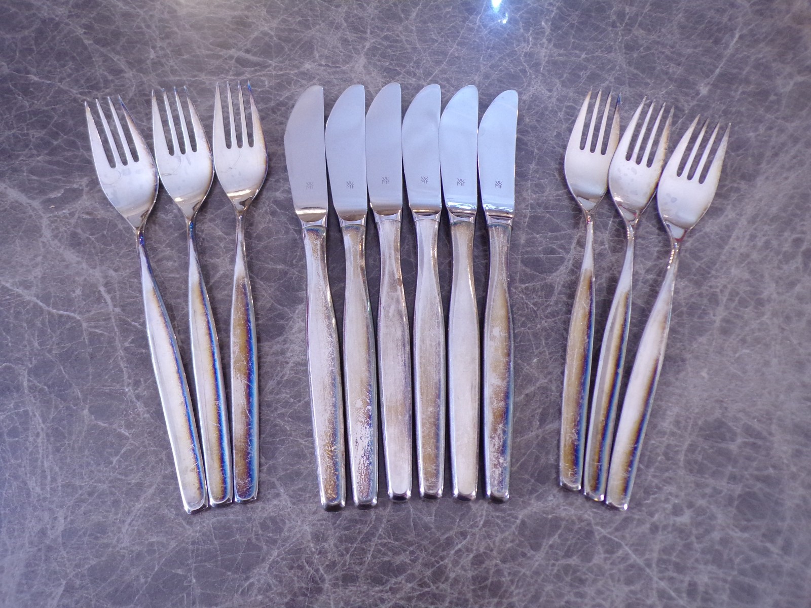 WMF modelo BARCELONA cubiertos de aperitivo 6 personas 12 piezas plata auténtica 800 ¡EXCELENTE!