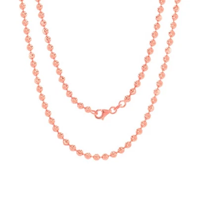 10K or Rose 3mm Lune Coupe Diamant Perle Boule Chaîne Collier Hommes Femmes - Photo 1/4