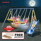 Kids Metal Swing Set with 2 LED Swings 2 Person Glider Swing Slide Outdoor Plays