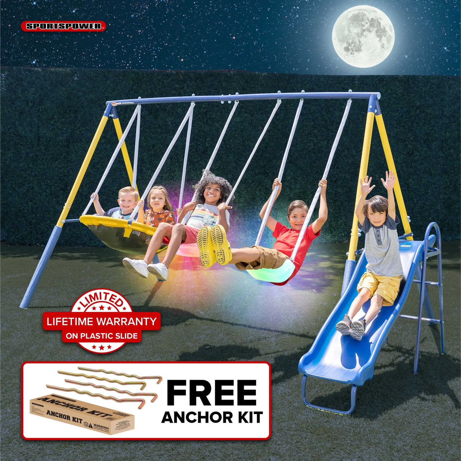 With 2 Led Swings 2 Person Glider Swing Slide Outdoor Plays