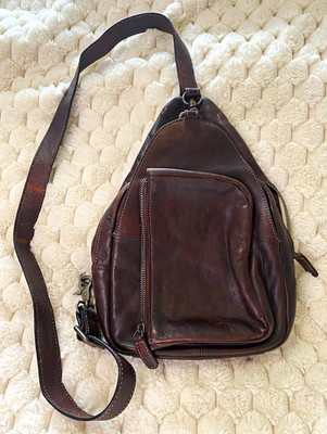 IVTG Genuine Leather Sling Bag Vintage Handmade Crossbody Backpack Chest Pack