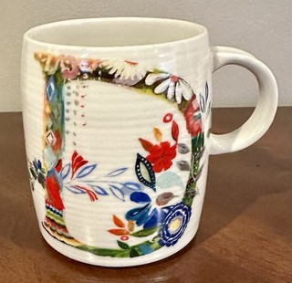 Anthropologie Starla M Halfmann Letter “D” Monogram Petal Palette Coffee Mug