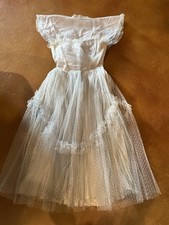 Vintage Handmade Dress SIZE SMALL Blue tulle net strapless 50s 60s prom classic