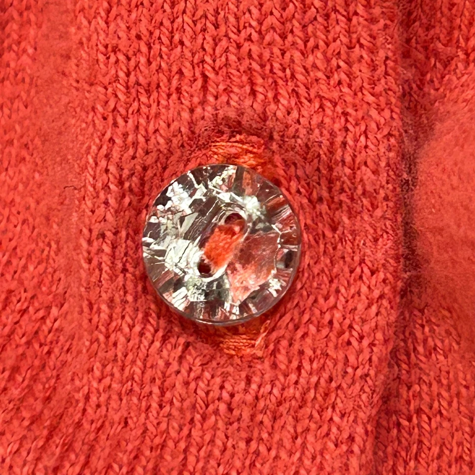 LOFT Cardigan Womens S Coral Red 100% Cotton Crystal Button Crewneck Long Sleeve - Image 4 of 4