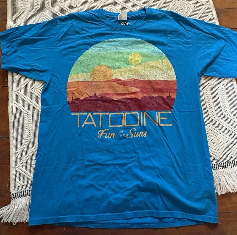 Star Wars Tatooine Fun in the Suns Blue Graphic Print Cotton Tee Men's L