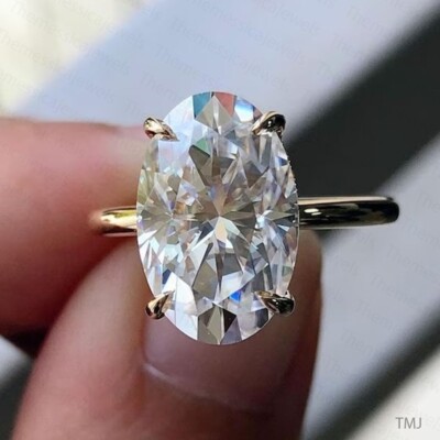 3.34TCW Oval Moissanite Solitaire Engagement Wedding Ring 14k Yellow Gold Plated