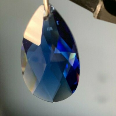 Swarovski 8721-38MM, Dark Sapphire, Crystal Prism Pendant, Pear Shape, New, Logo