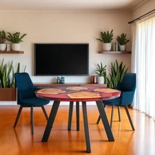 24" Red Epoxy Resin Coffee & Tea Table Top Living Room Balcony Furniture Decors