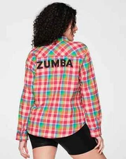 Zumba Plaid Pop Button Down Shirt - Gumball ~ XS  S  XL  XXL ~ Free Ship!