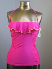 NWT Arizona Pink Tankini Top Womens Size S Ruffled Cinched 26549