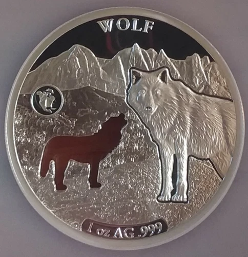 Rare DEAL 2020 Barbados Shapes America Wolf Cut Out 1 oz .999 Silver NGC PL69