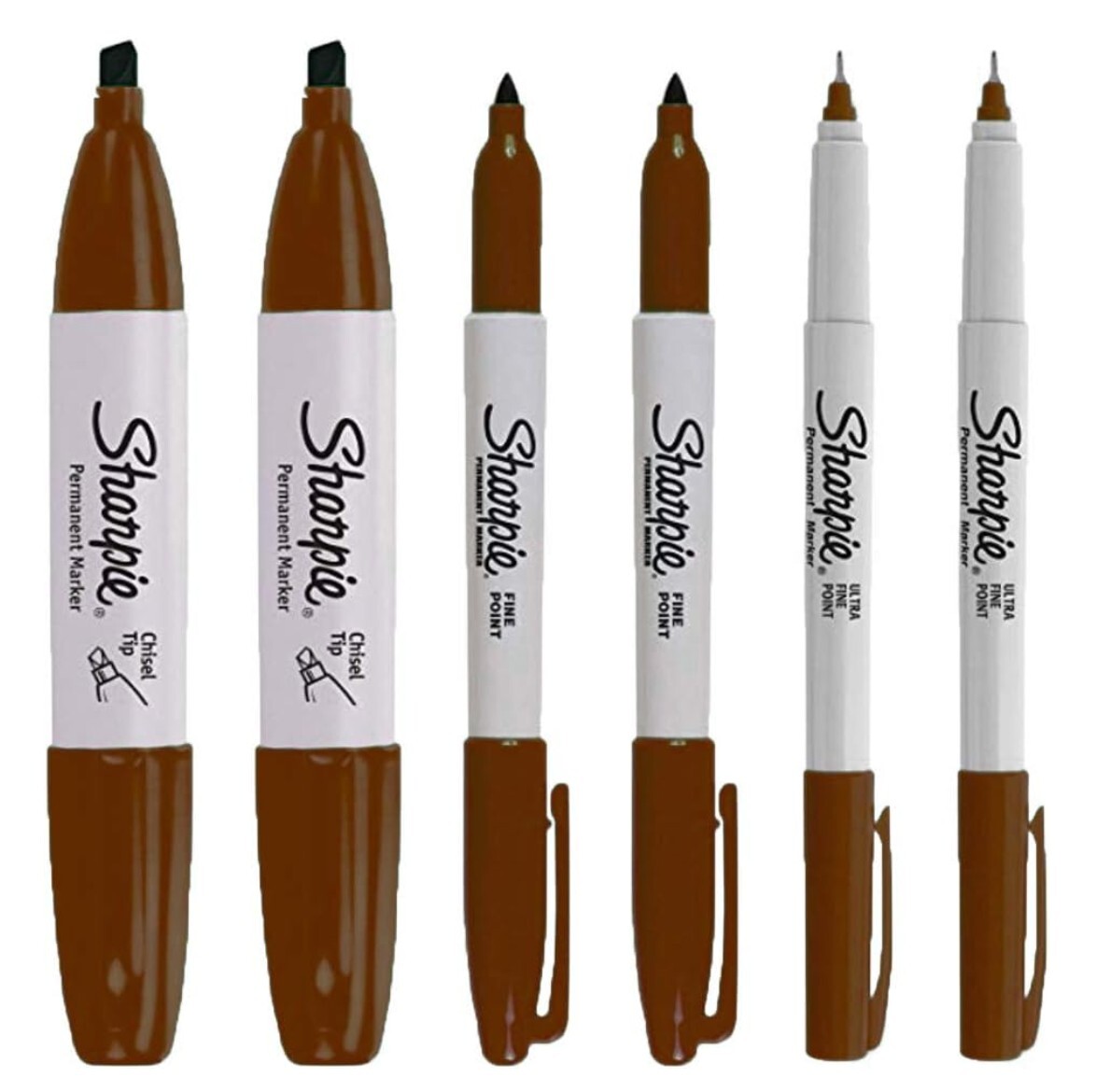SHARPIE Permanent Markers, 6 Pack, Assorted Sizes, Brown Ink