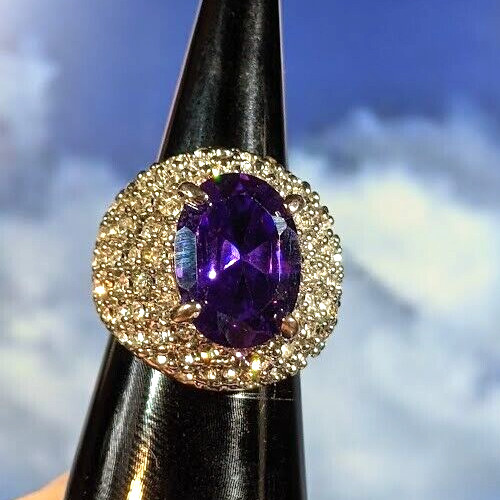 Vintage Silverplated Rhinestone Statement Ring Si… - image 1