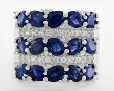 GENUINE 3 Cts BLUE SAPPHIRE WHITE SAPPHIRES RING .925 Silver - NEW WITH TAG