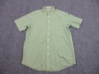 LL Bean Shirt Mens Medium Green White Plaid Preppy Casual Outdoors Button Up