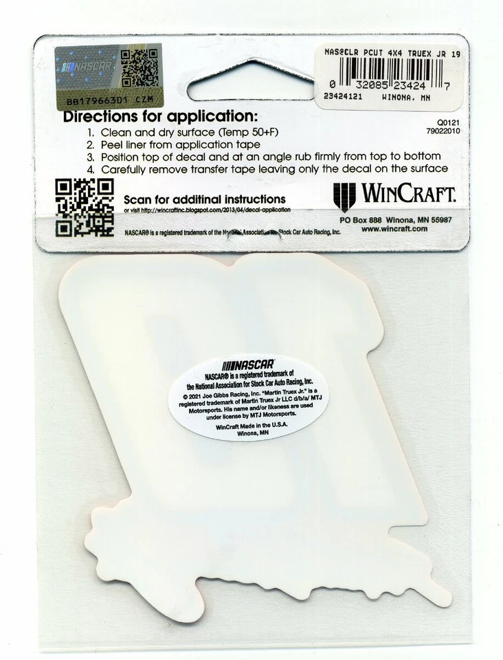 Calcomanía Wincraft Racing Martin Truex Jr #19 corte perfecto 4" x 4" Foto 2 de 2