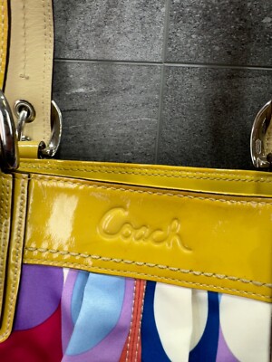 Vintage Coach Signature Leather & Sateen Multicolor Handbag A1071