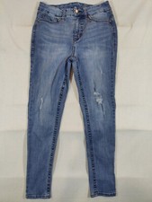 Seven7 Jeans Women's 10 Tummyless High Rise Skinny Distressed Stretch Denim Blue