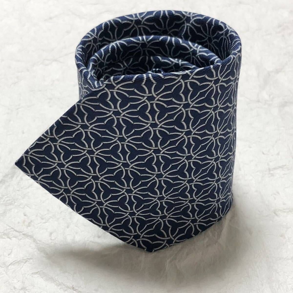 HERMES Neck tie Silk Blue Logo japan seller N1111 46 business Made