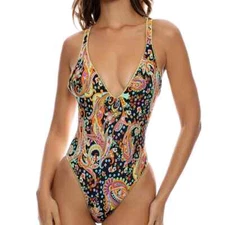 Luli Fama L44445 Womens Black/Multi Luli Gypsy One Piece Swimsuit Size XS
