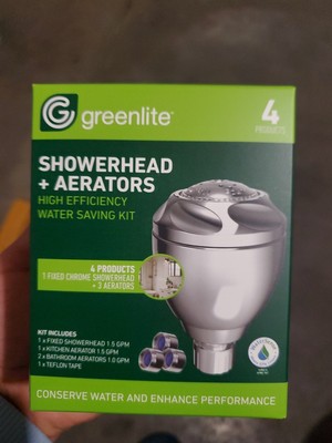 Greenlite Water Saving Kit Low Flow Shower Head & 2 Bathroom & 1 Kitchen Aerator