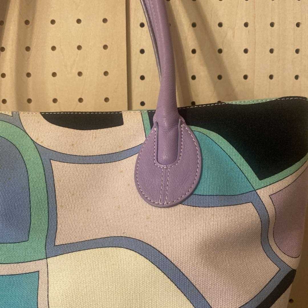 EMILIO PUCCI Tote Pucci Pattern Canvas Leather Purple Blue
