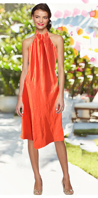 Lauren Ralph Lauren Bali Orange Silk Asymmetric Midi Halter Dress 8 10 |  eBay