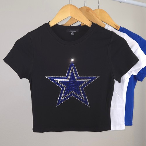 Gray Dallas Cowboys Rhinestone V-Neck Tee