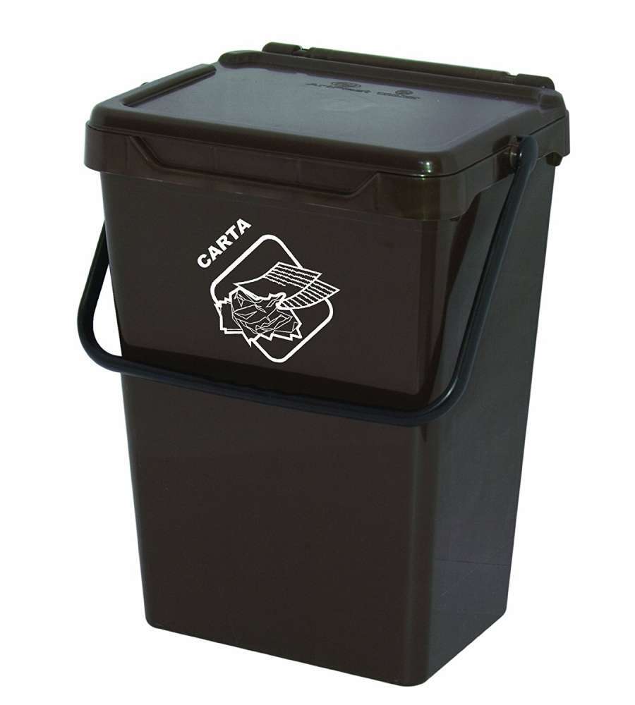 CASSONETTO IN PLASTICA MARRONE CON COPERCHIO PER RACCOLTA DIFFERENZIATA, 35 LT