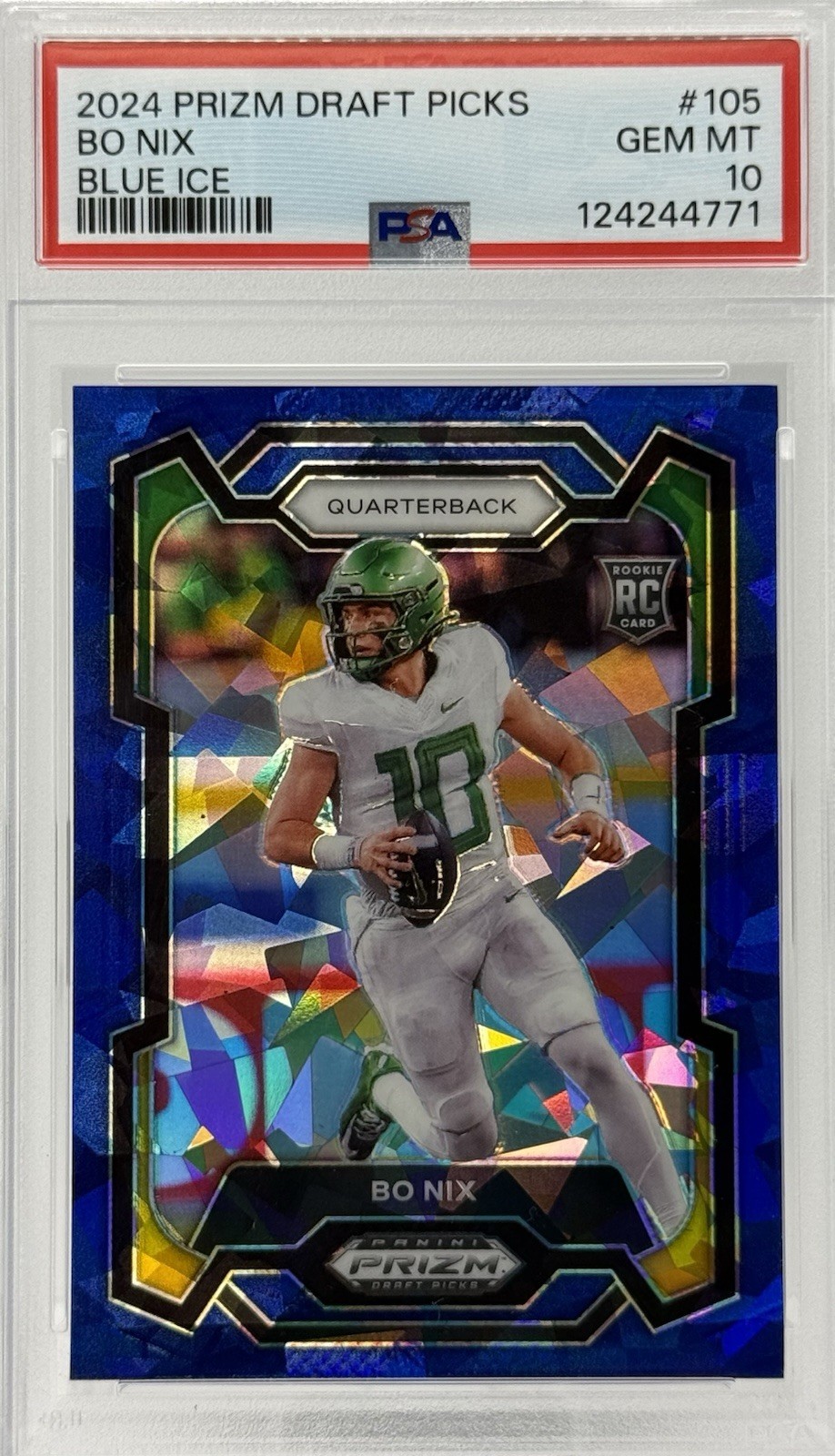 Bo Nix 2024 Prizm Draft Picks Blue Ice 15/99 RC PSA 10 Gem Mint POP 6 🔥