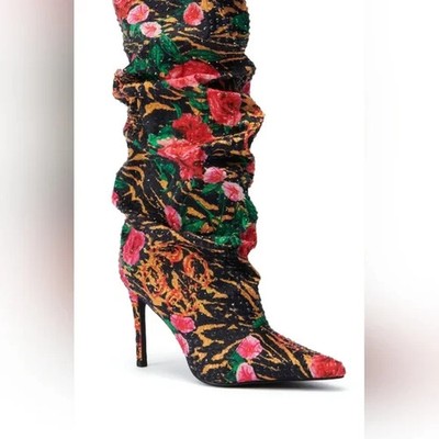 AZALEA WANG ''FORBIDDEN GARDEN'' Size: 10 Vibrant Floral Heeled Boots (Fast ship)