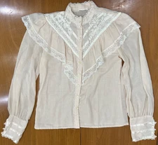 Gunne Sax by Jessica Top Women's Off-White Button Up Victorian Prairie 80s 34" B