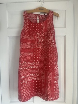 Rachel Zoe Shift Dress 100% LINEN Red Print Sleeveless Pockets Boho Summer SM
