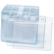50 Pcs Clear Plastic Horizontal Name Badge ID Card Holders 50