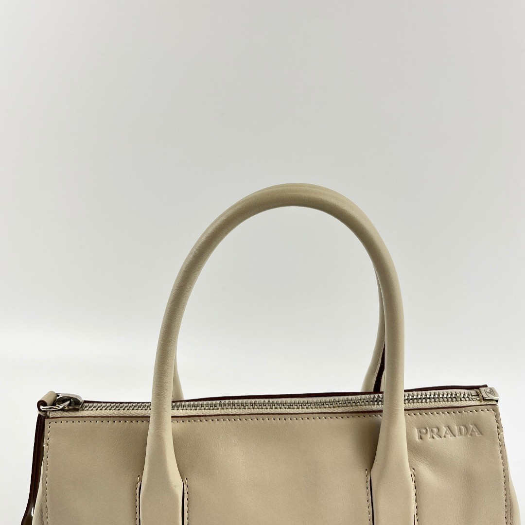 Used PRADA Handbag Tote Bag Brown Beige Leather Vintage Ladies Used Good Conditi thumbnail 12