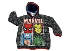 Marvel SUPER HEROS Black Reversible Fleece Puffer Jacket Coat TODDLER BOYS SZ 5T