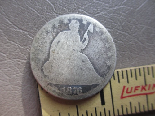 Vintage 1876 Seated Liberty Half Dollar 50C Well Circulated, Worn Silver US Coin